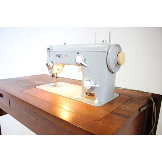 Image 1 of Vintage teak sewing table with built in sewing machine, Denmark 1960s