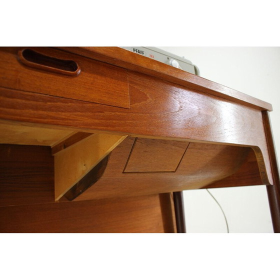 Image 1 of Vintage teak sewing table with built in sewing machine, Denmark 1960s