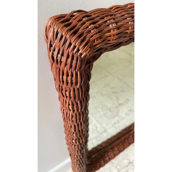 Image 1 of Vintage rectangular rattan frame wall mirror, 1980