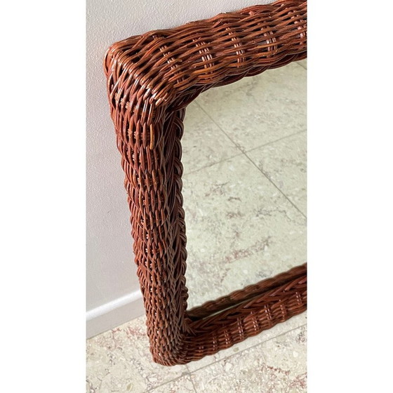 Image 1 of Vintage rectangular rattan frame wall mirror, 1980