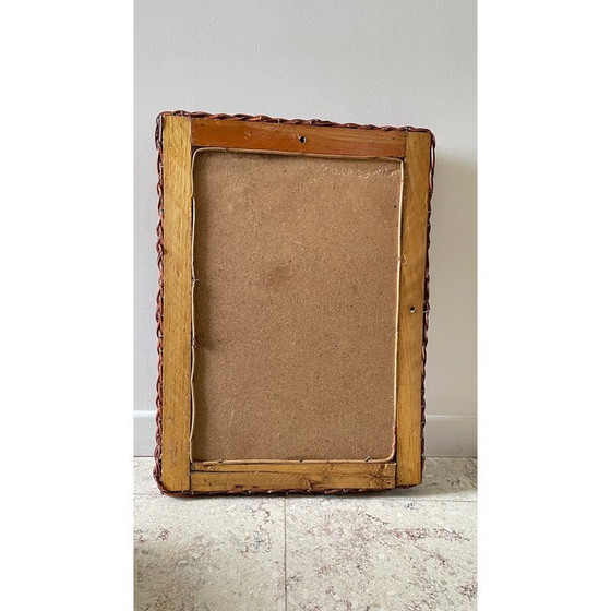 Image 1 of Vintage rectangular rattan frame wall mirror, 1980