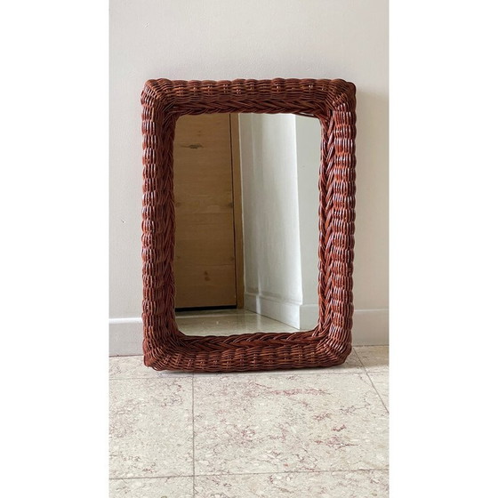 Image 1 of Vintage rectangular rattan frame wall mirror, 1980
