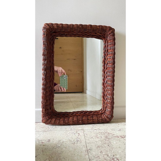 Image 1 of Vintage rectangular rattan frame wall mirror, 1980