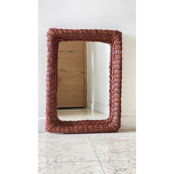 Image 1 of Vintage rectangular rattan frame wall mirror, 1980