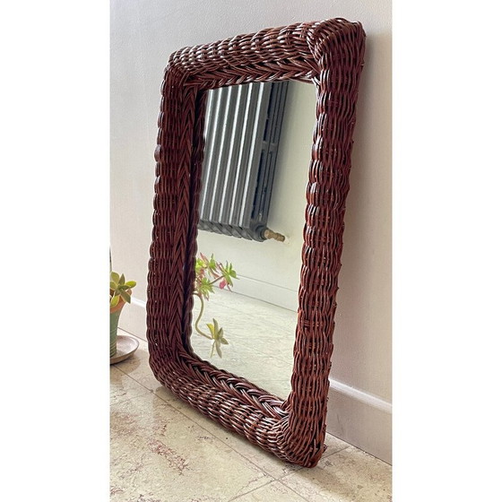 Image 1 of Vintage rectangular rattan frame wall mirror, 1980