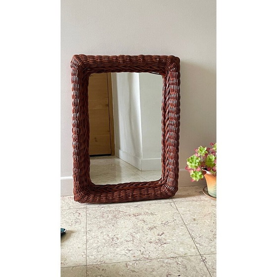 Image 1 of Vintage rectangular rattan frame wall mirror, 1980