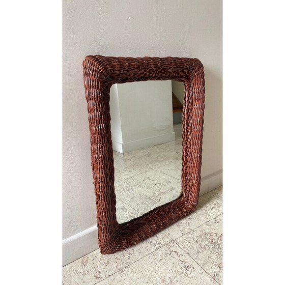 Image 1 of Vintage rectangular rattan frame wall mirror, 1980