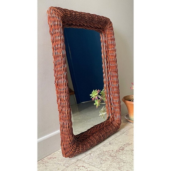 Image 1 of Vintage rectangular rattan frame wall mirror, 1980