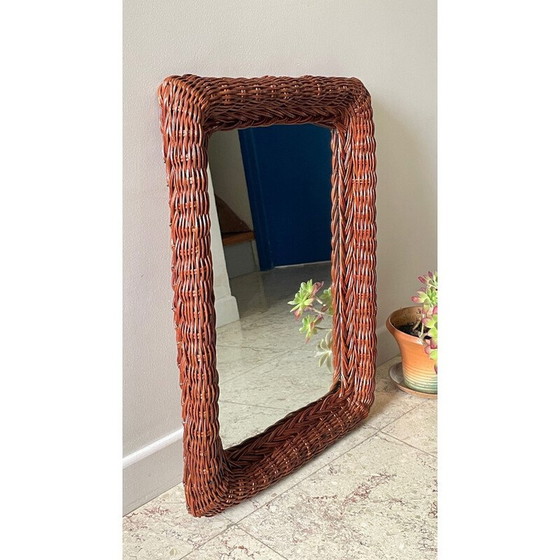 Image 1 of Vintage rectangular rattan frame wall mirror, 1980