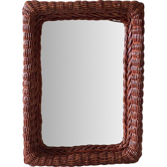 Image 1 of Vintage rectangular rattan frame wall mirror, 1980