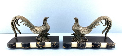 Set di fermalibri Art Déco con fagiani