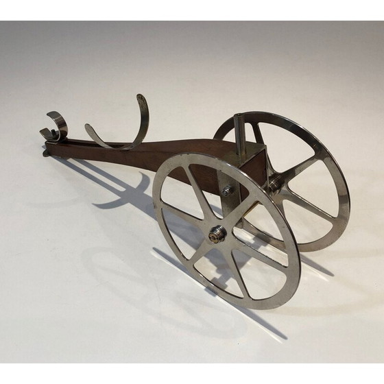 Image 1 of Vintage wood, brass and chrome bottle rack, France 1930