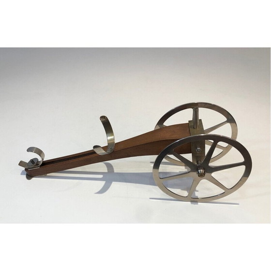 Image 1 of Vintage wood, brass and chrome bottle rack, France 1930