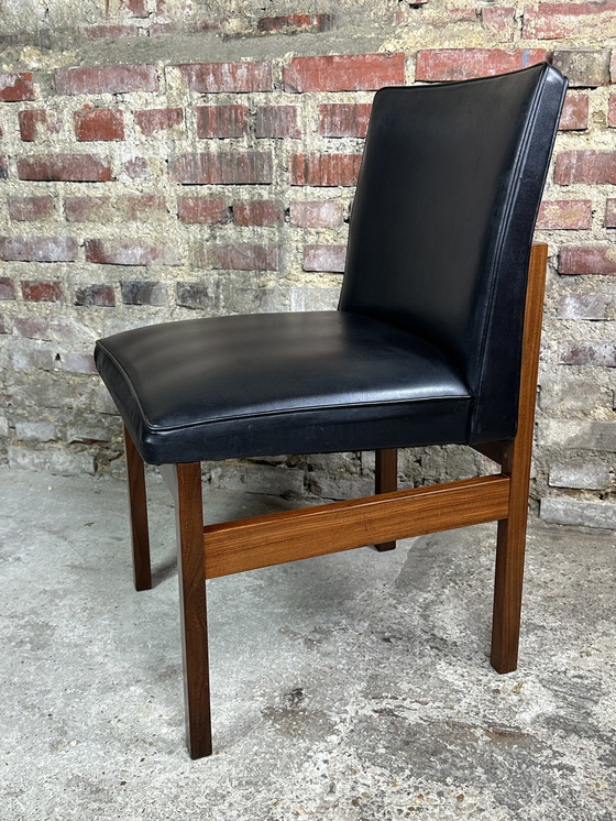 Image 1 of Scandinavian Teak And Black Skaï Chairs (Set Of 6) vintage 1970'S