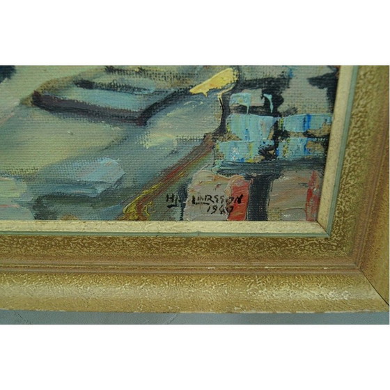 Image 1 of Dipinto a olio vintage Paesaggio urbano di Stoccolma di Hjalmar Larsson, Svezia 1940