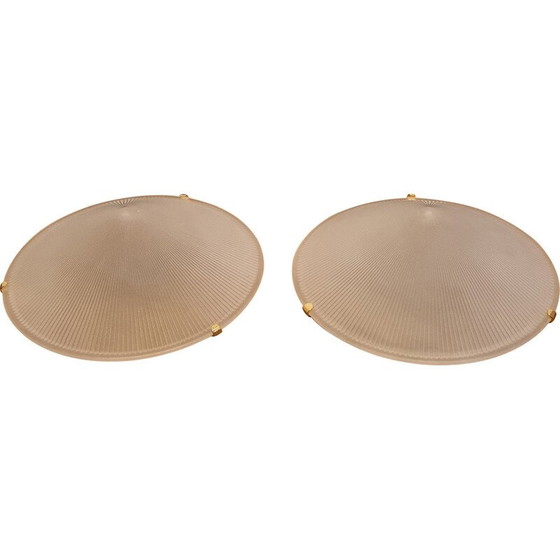 Image 1 of Pair of vintage wall lights in gold metal and glass in the shape of a Chinese hat