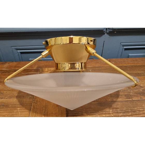 Image 1 of Pair of vintage wall lights in gold metal and glass in the shape of a Chinese hat