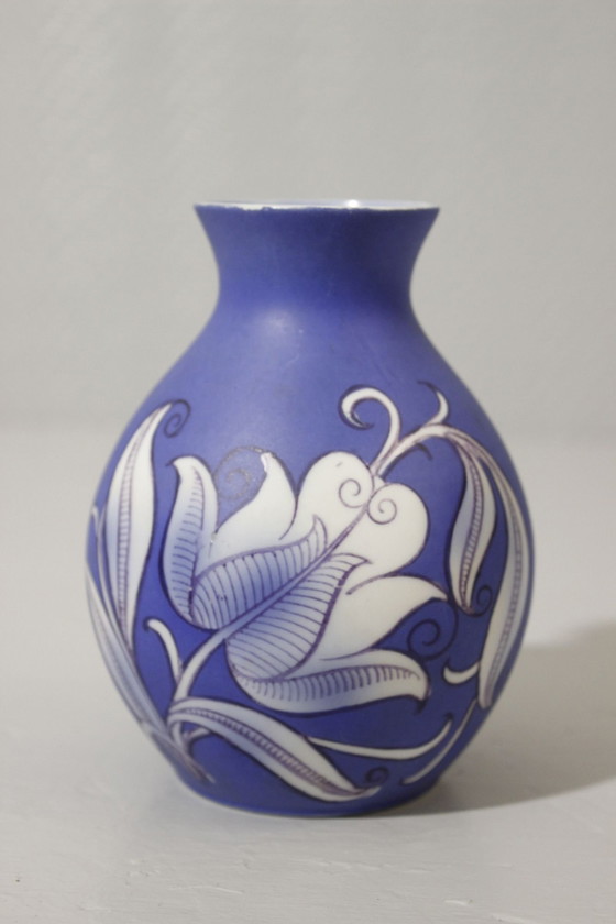 Image 1 of Hoyerswerda Glasbruk - Art Nouveau Painted Opaline Vase Germany Circa 1920
