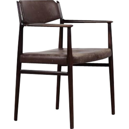 Vintage executive chair in solid wood and brown leather by Arne Vodder, Denmark 1960