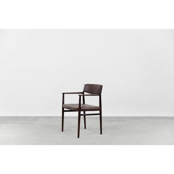 Image 1 of Vintage executive chair in solid wood and brown leather by Arne Vodder, Denmark 1960