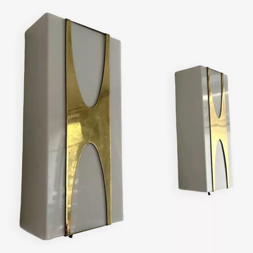 2X D'Appliques Loewy Pour Hilton, Brass And Perspex, France 1965