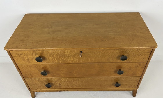 Image 1 of Swedish vintage wooden chest of drawers with metal handles