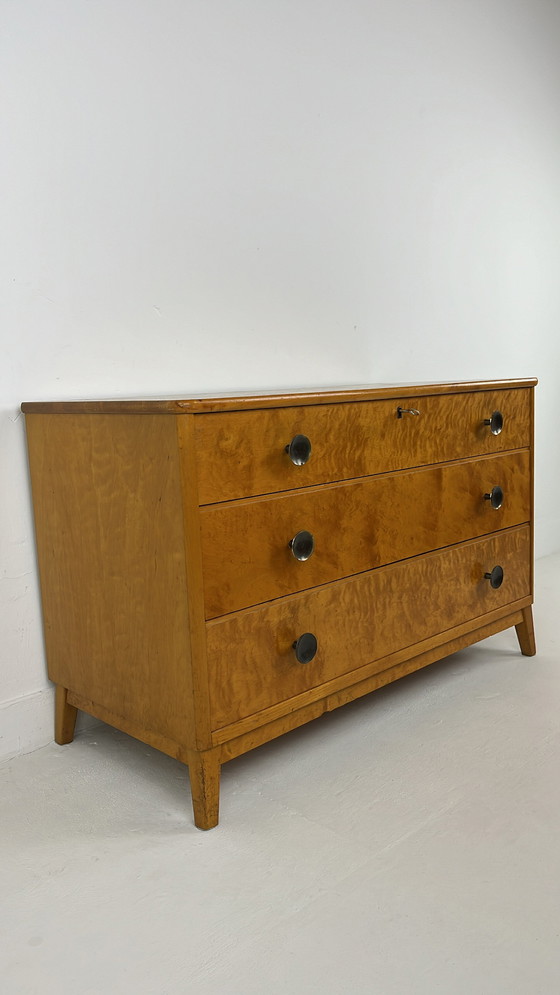 Image 1 of Swedish vintage wooden chest of drawers with metal handles