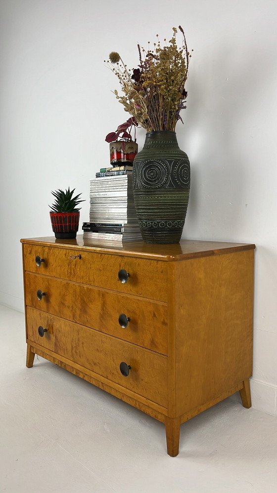 Image 1 of Swedish vintage wooden chest of drawers with metal handles