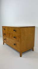 Swedish vintage wooden chest of drawers with metal handles