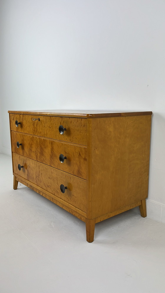 Image 1 of Swedish vintage wooden chest of drawers with metal handles