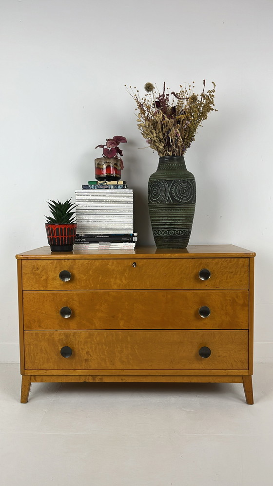 Image 1 of Swedish vintage wooden chest of drawers with metal handles