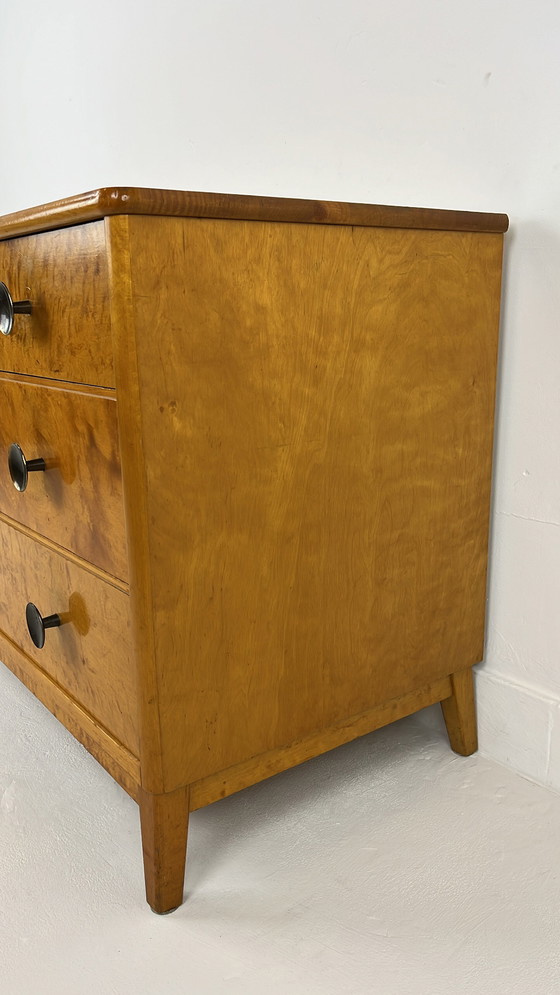 Image 1 of Swedish vintage wooden chest of drawers with metal handles