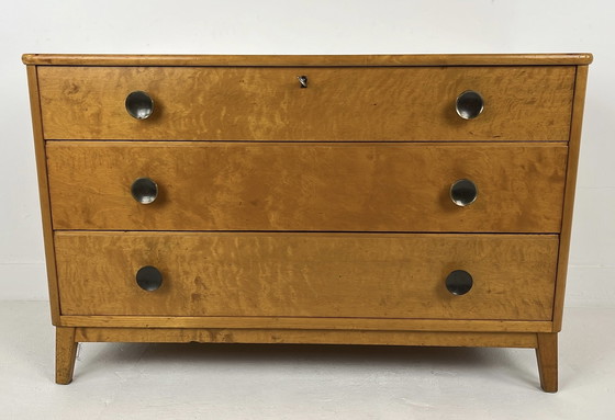 Image 1 of Swedish vintage wooden chest of drawers with metal handles