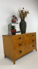 Swedish vintage wooden chest of drawers with metal handles