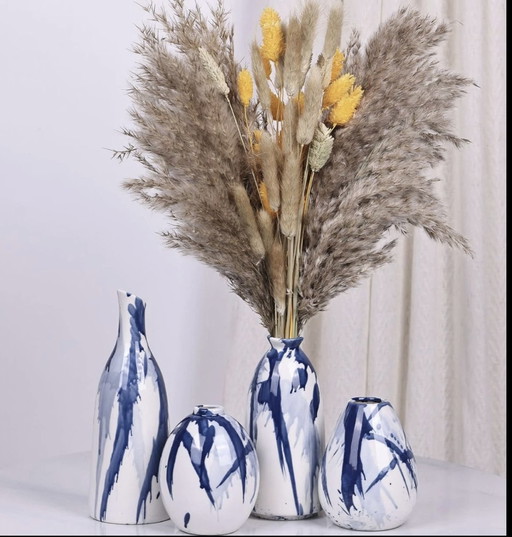 Blue And White Ceramic Bud Vases