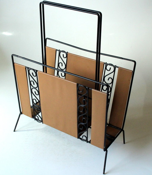 Mid - Century magazine rack metal-leather - Vintage