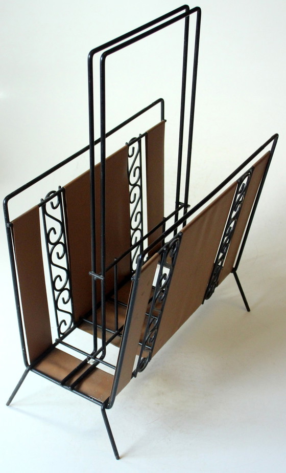 Image 1 of Mid Century Porte-revues métal-cuir - Vintage