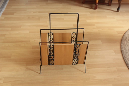 Mid - Century magazine rack metal-leather - Vintage