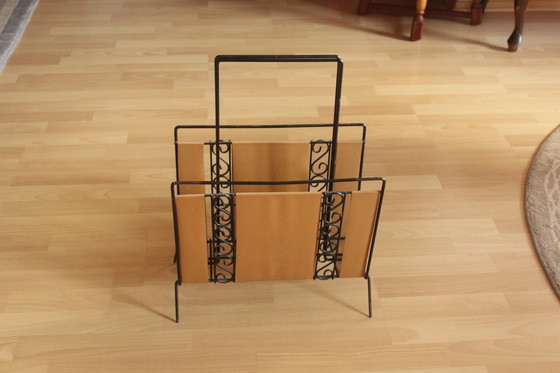 Image 1 of Mid Century Porte-revues métal-cuir - Vintage