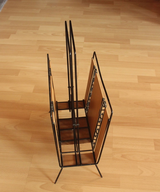 Image 1 of Mid Century Porte-revues métal-cuir - Vintage