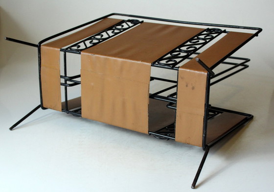 Image 1 of Mid Century Porte-revues métal-cuir - Vintage