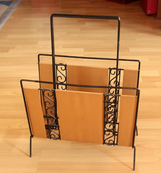 Image 1 of Mid Century Porte-revues métal-cuir - Vintage
