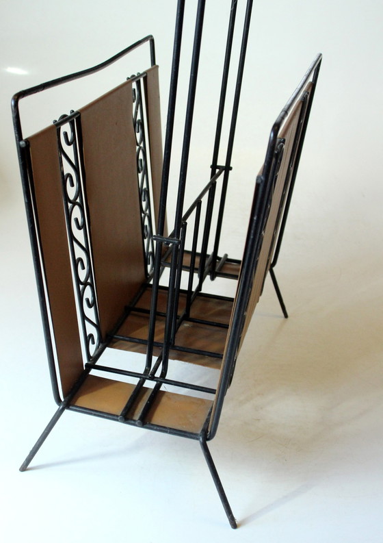 Image 1 of Mid Century Porte-revues métal-cuir - Vintage