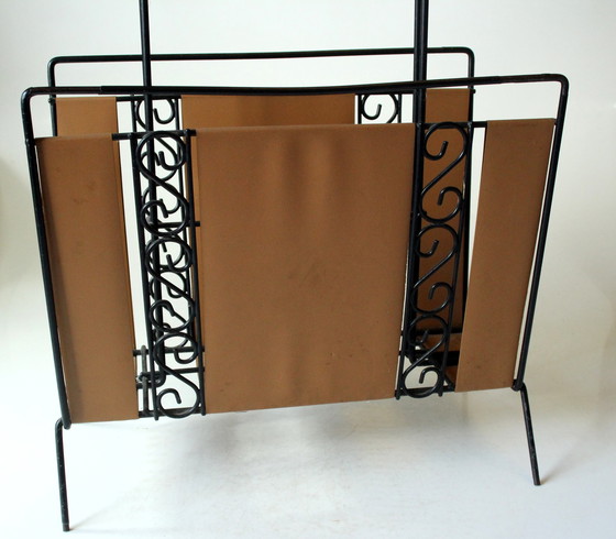 Image 1 of Mid Century Porte-revues métal-cuir - Vintage