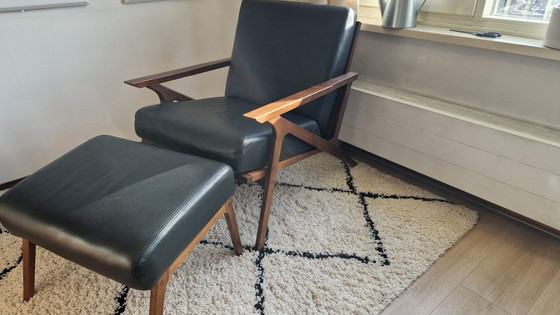 Image 1 of Studio Sunday / Nuuck Jesper Armchair & Hocker | Solid Walnut | Black Leather