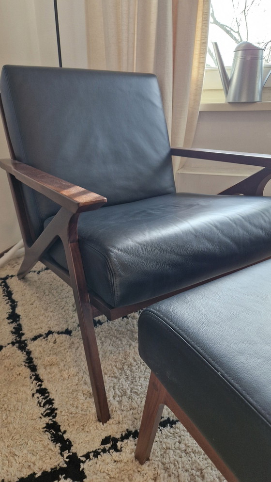 Image 1 of Studio Sunday / Nuuck Jesper Armchair & Hocker | Solid Walnut | Black Leather