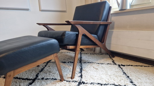 Studio Sunday / Nuuck Jesper Armchair & Hocker | Solid Walnut | Black Leather