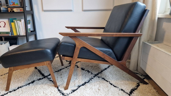 Image 1 of Studio Sunday / Nuuck Jesper Armchair & Hocker | Solid Walnut | Black Leather