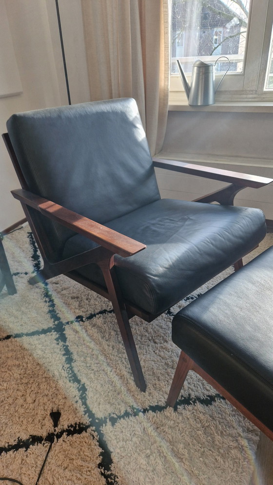 Image 1 of Studio Sunday / Nuuck Jesper Armchair & Hocker | Solid Walnut | Black Leather