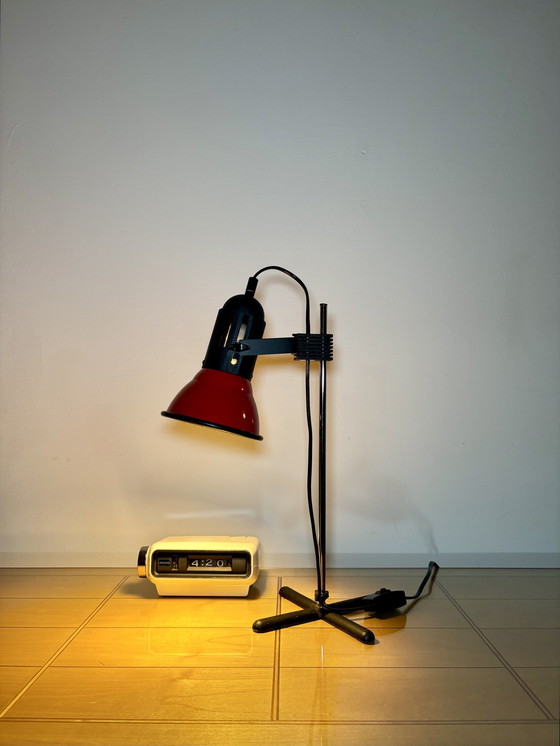 Image 1 of Vintage Table Lamp, 80S, Germany, Erco, Space Age, Metal Red, Minimalistic, Minimalistic, Office Lamp, Desk Lamp, Mid Century
